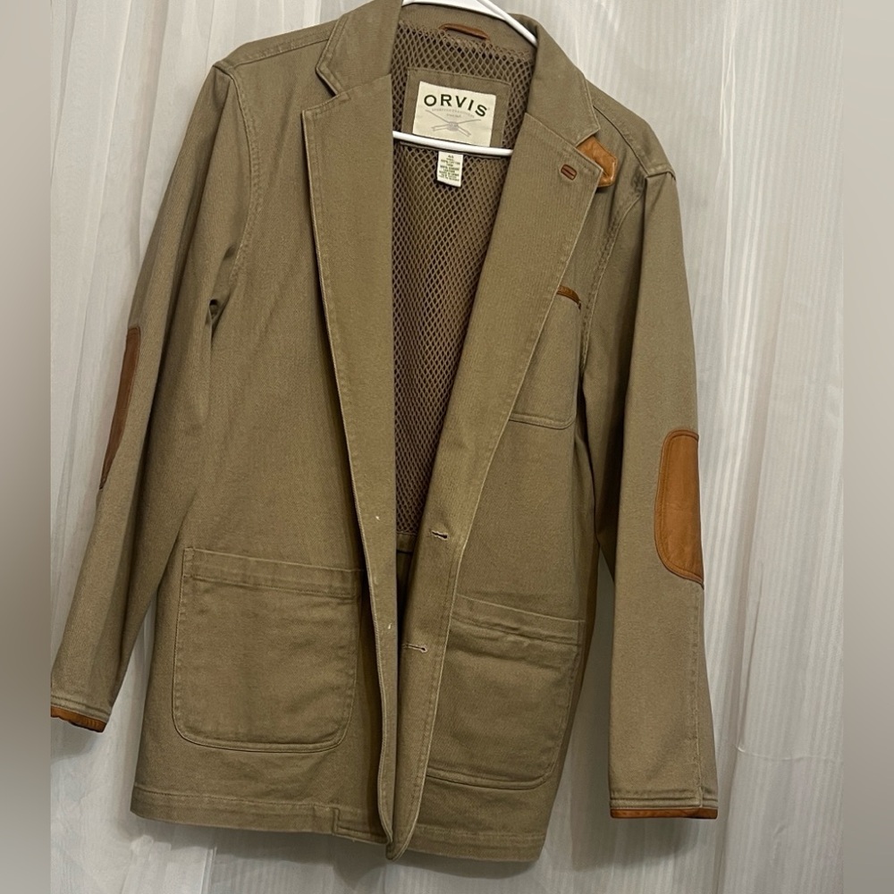Vtg 2000 Orvis Zambezi Men’s Fly Fishing Jacket 40 Canvas w/Leather Trim Blazer